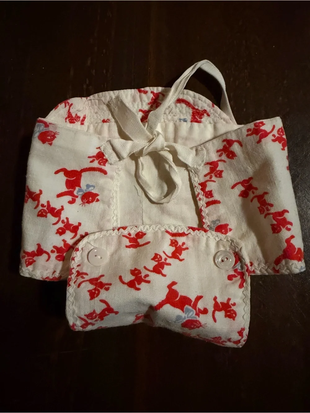 VTG HandMade Cat Print Clothe Diaper with Tie Closure